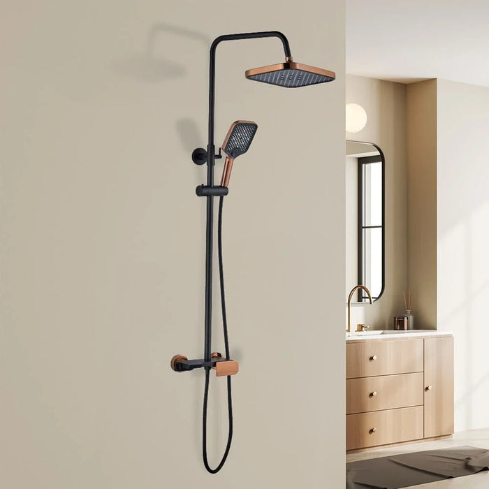 Milano Sina Rain Shower Mixer Matt Black With Handle Rose Gold And Shower Set _ Made In China