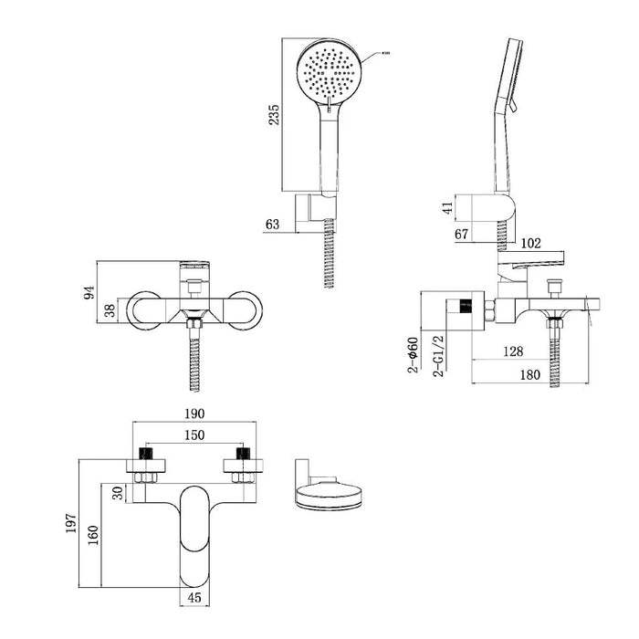 Milano Lira Bath Shower Mixer Set Chrome-Made In China