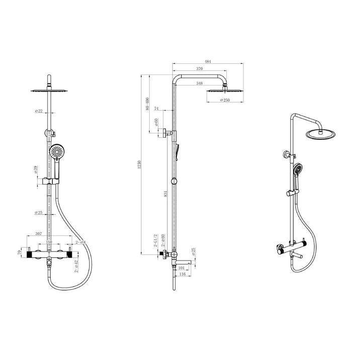 Milano Plus Ciro Rain Shower Column Set - Matt Grey