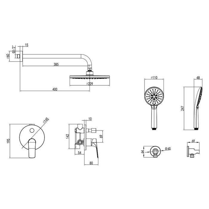 Milano Plus Brown 2 Way Concealed Bath Mixer Overhead Shower And Hand Shower Chrome