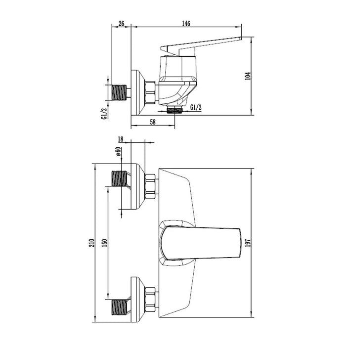 Milano Yana Wall Shower Mixer Matt B