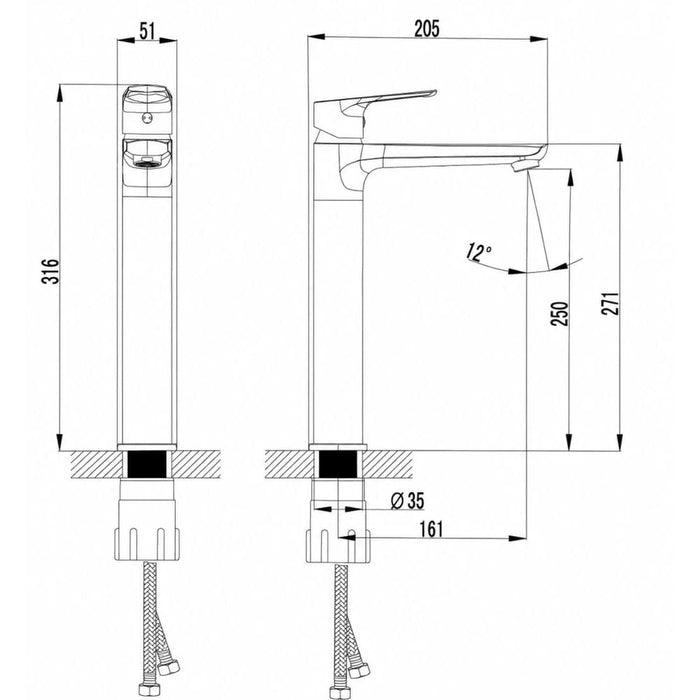 Milano Aliz Art Basin Mixer With Out Pop Up Waste