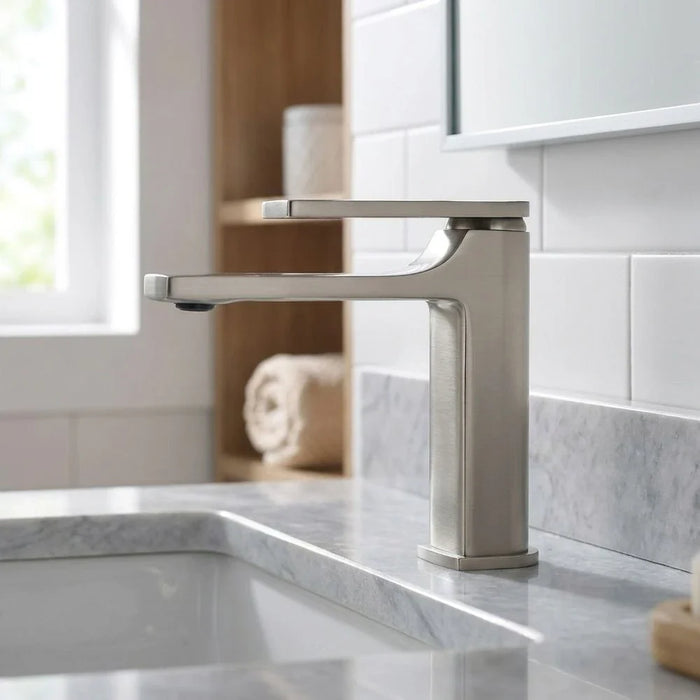 Milano Luxe Mila Basin Mixer With Pop Up Waste Brush Nickel _ Made In China