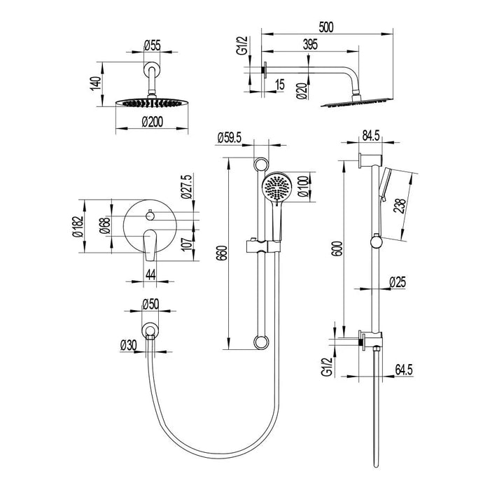 Milano Plus Bayz Plus Two-Way Concealed Bath Shower Mixer Complete Set| Modern Wall-Mounted Bathroom Faucet with Durable Brass Construction & Sleek Concealed Design Set Chrome