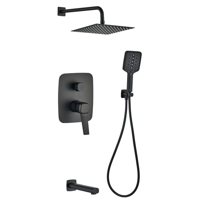 Milano Luxe Tide 3 Way Concealed Shower Mixer Complete Set Matt Black