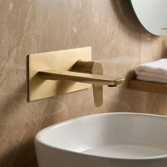 Milano Luxe Bayz Wall Mounted Basin Mixer Matt Gold