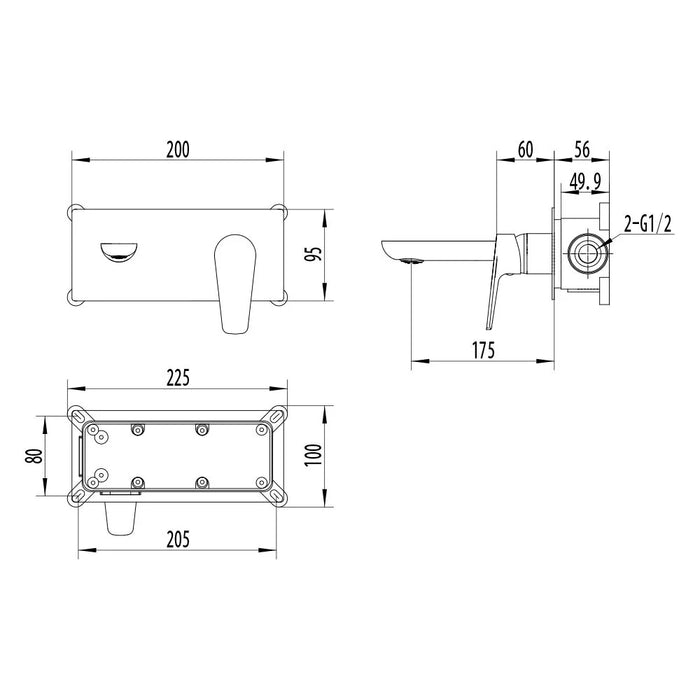Milano Luxe Bayz Wall Mounted Basin Mixer Matt Gold