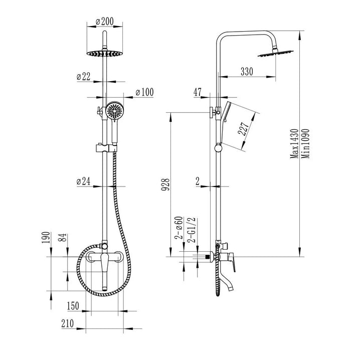 Milano Plus Bayz Plus Bath Shower Mixer Complete Set in Brushed Nickel| Wall-Mounted Bathroom Faucet with Hand Shower, Durable Brass Body & Modern Sleek Design
