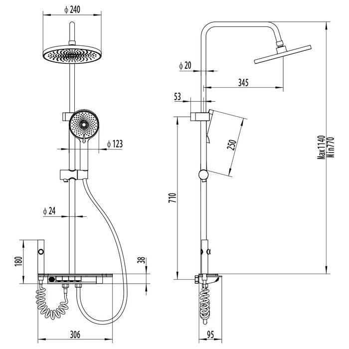 Milano Plus Piano Rain Shower Round Gun Grey-Made In China
