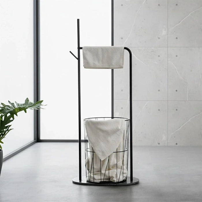 Milano Lace Floor Towel Bar With Basket (Fh250101) Matt Black- Made In China