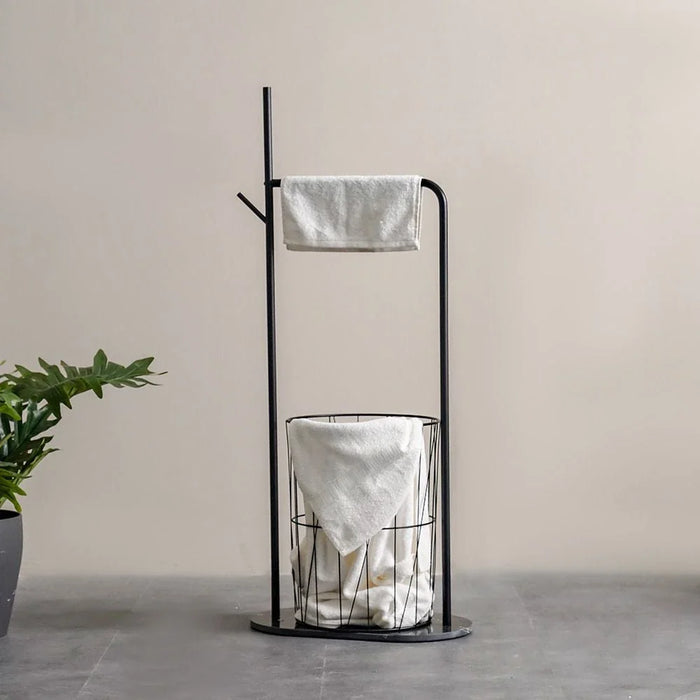 Milano Lace Floor Towel Bar With Basket (Fh250101) Matt Black- Made In China