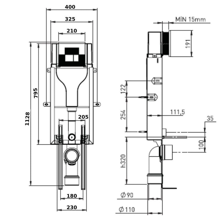 Sanica Concealed Flush & Mechnism With Push Plate Chrome- Made In Turkey