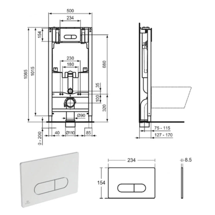 IS- Eco 2.0 Concealed Tank R0630AA And Push Plate R0115AA