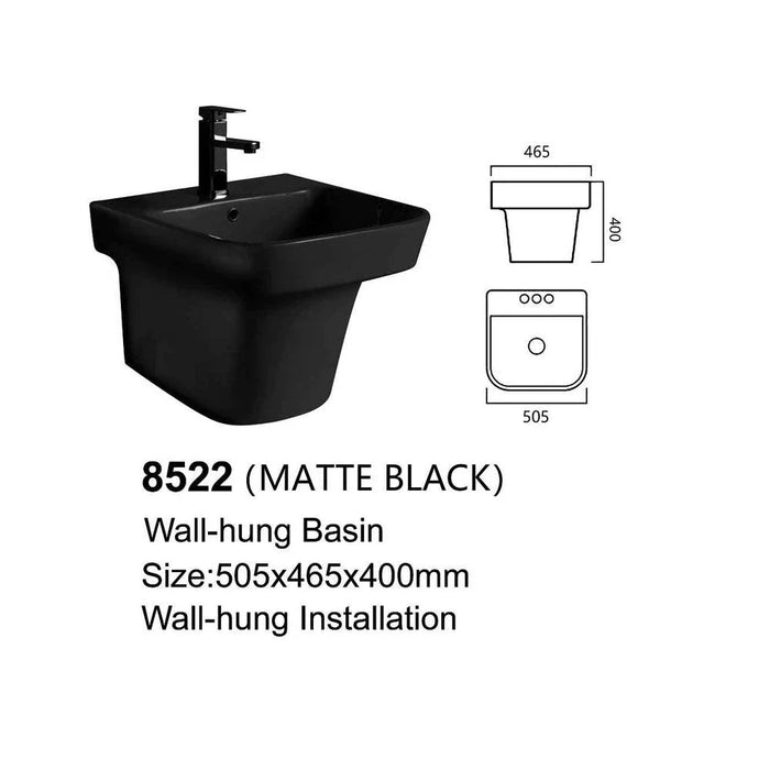 Milano Wall Hung Ceramic Wash Basin Ð Matte Black
