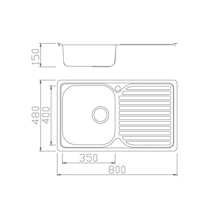 Milano Kitchen Sink Bl-834B-800X480X160 Mm-Inset