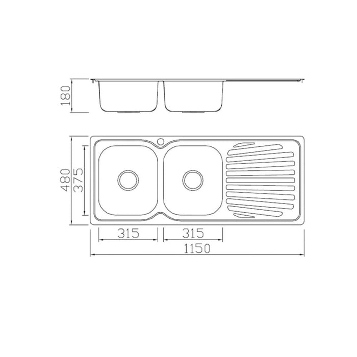 Milano Ss Kitchen SinkÊ Bl-839 1140X480X180 Inset-