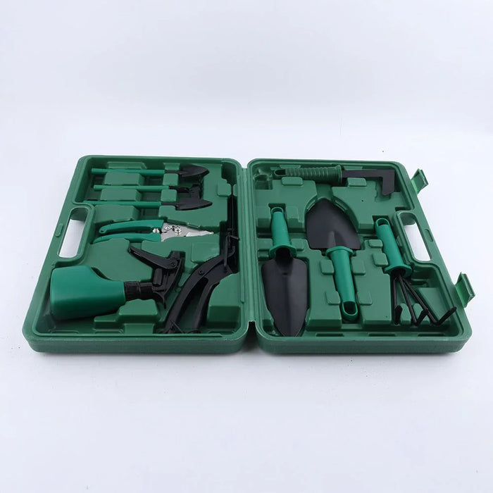 Milano 10Pcs Gardening Set| Complete Durable Garden Tool Kit with Trowel, Pruner, Fork, Gloves & More, Ergonomic Handles, Rust-Resistant, Perfect for Planting, Weeding & Landscaping | 37X28X7Cm- Green