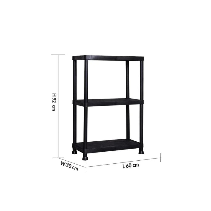Milano 3 Tier Plastic Shelf (Tt1023Ca-60X30X92Cm 25Kgx4 Black