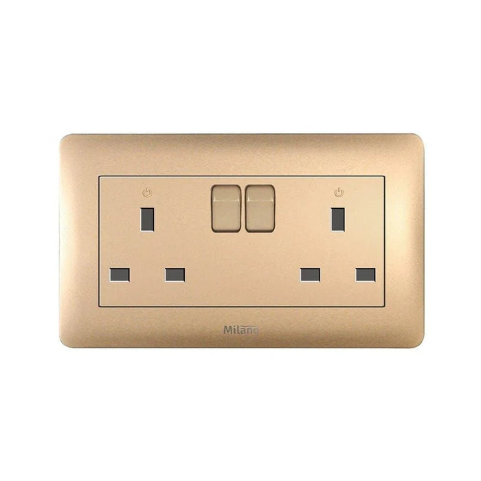 Milano 13A Twin Socket With Switch & Led Indicator-Gold