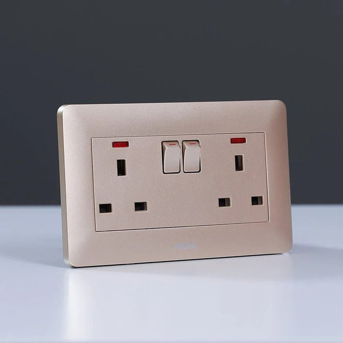 Milano 13A Twin Socket With Switch & Led Indicator-Gold
