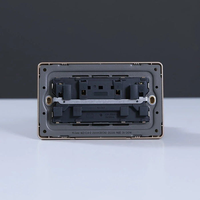 Milano 13A Twin Socket With Switch & Led Indicator-Gold