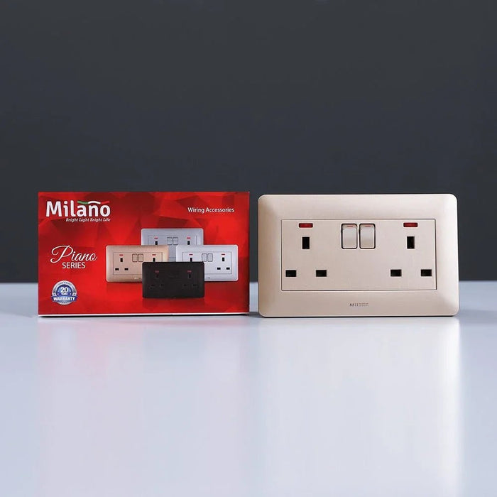 Milano 13A Twin Socket With Switch & Led Indicator-Gold