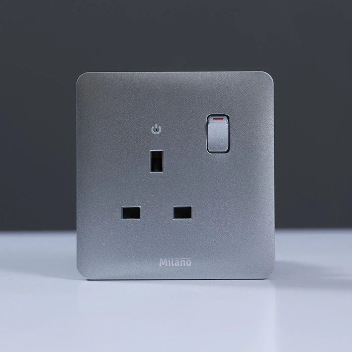 Milano 13A Single Switched Socket With Led Indicat-Silver