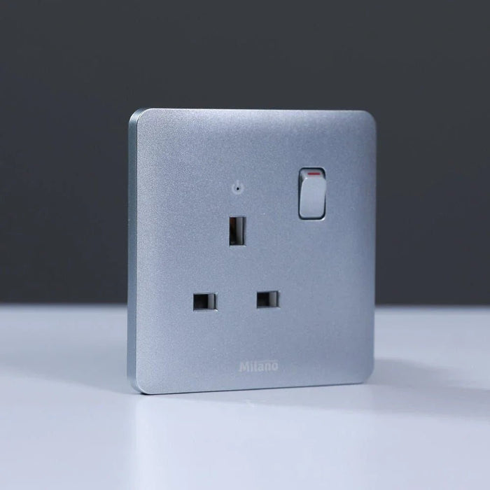 Milano 13A Single Switched Socket With Led Indicat-Silver