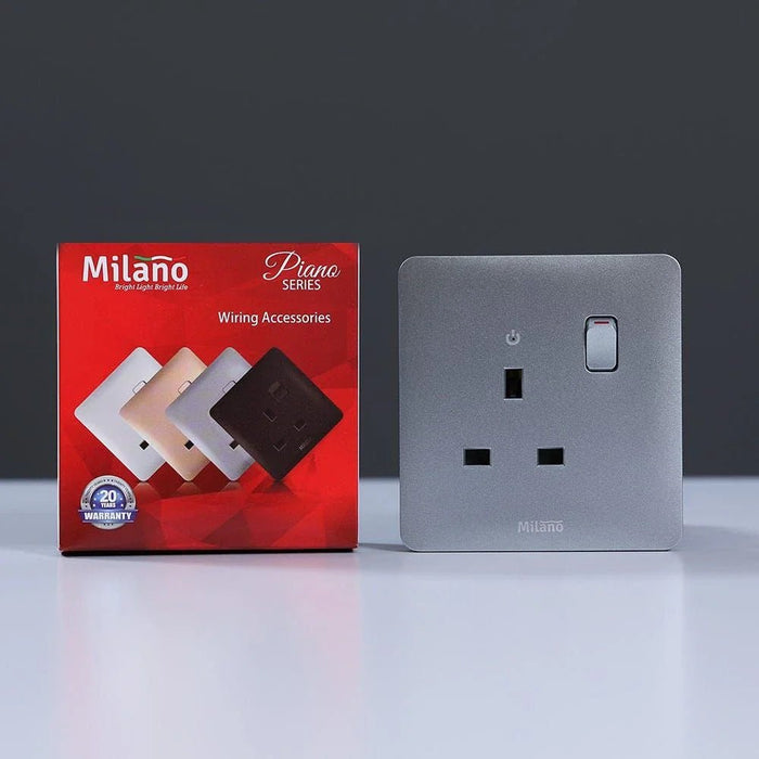Milano 13A Single Switched Socket With Led Indicat-Silver