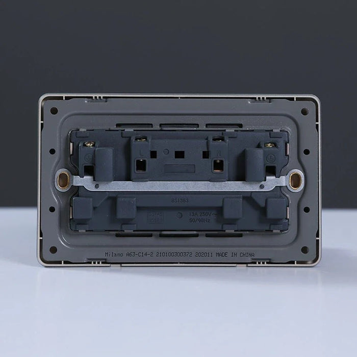 Milano 13A Twin Socket With Switch & Led Indicator-Silver