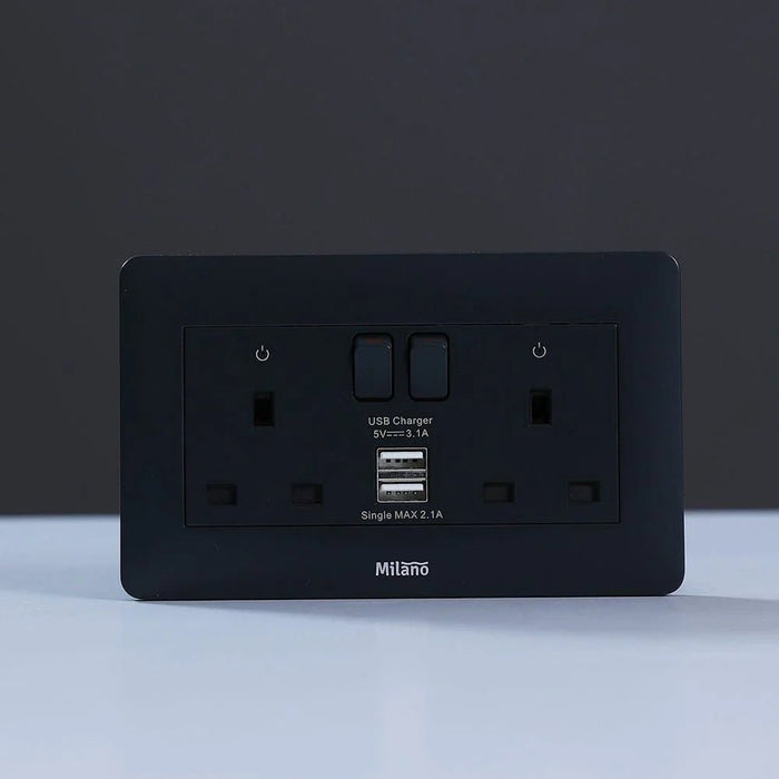 Milano 13A Dual Switched Socket With Usb Mblk