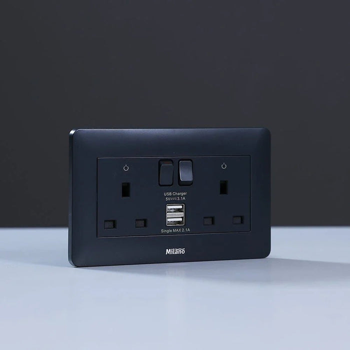 Milano 13A Dual Switched Socket With Usb Mblk