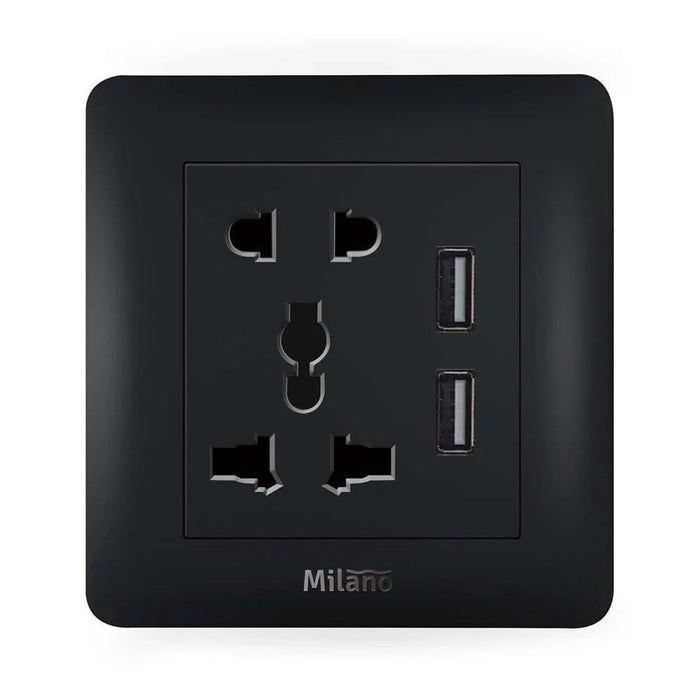 Milano 16A Single Universal Socket With Dual Usb