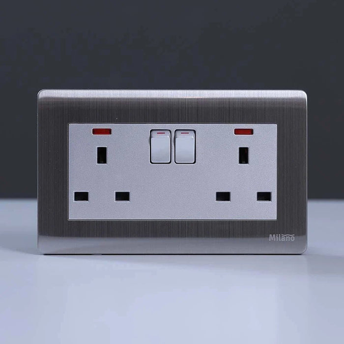 Milano 13A 2 Gang Socket With Neon Sl (B9-C14)