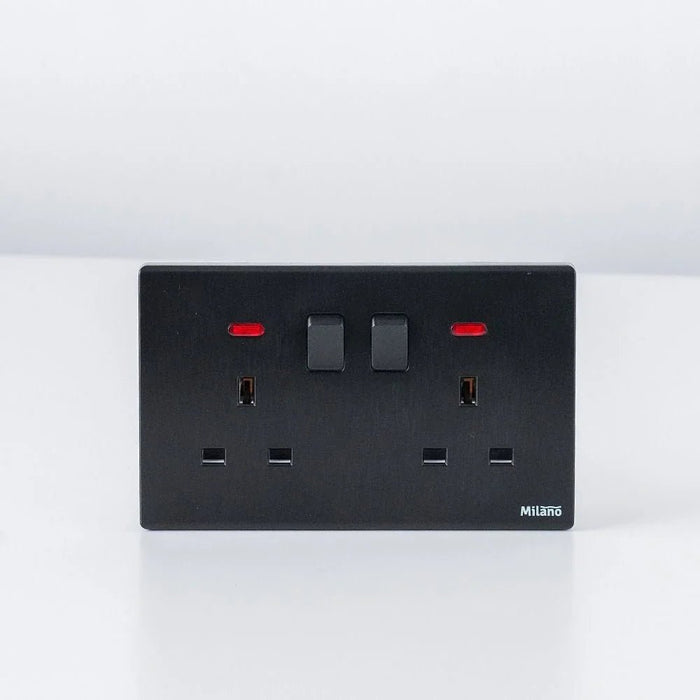 Milano 13A Dual Socket With Neon Aura Blk