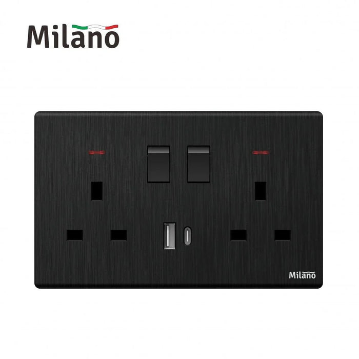 Milano 13A Dual Socket With Neon With Usb Type A+C, DpÊ Aura Blk