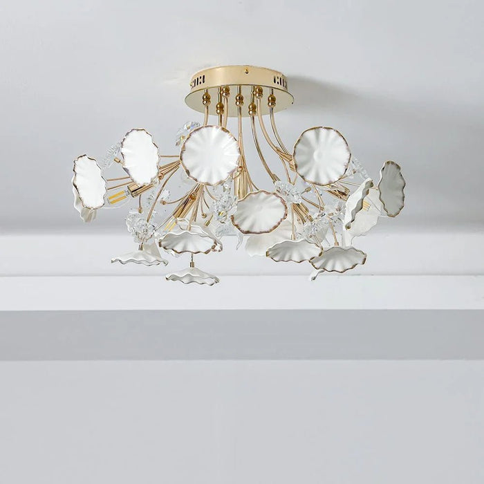 Roma Flushmount Ceiling Lamp Ð Ceramic, Metal & Crystal Ð White - Gold