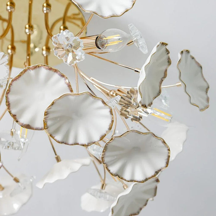 Roma Flushmount Ceiling Lamp Ð Ceramic, Metal & Crystal Ð White - Gold