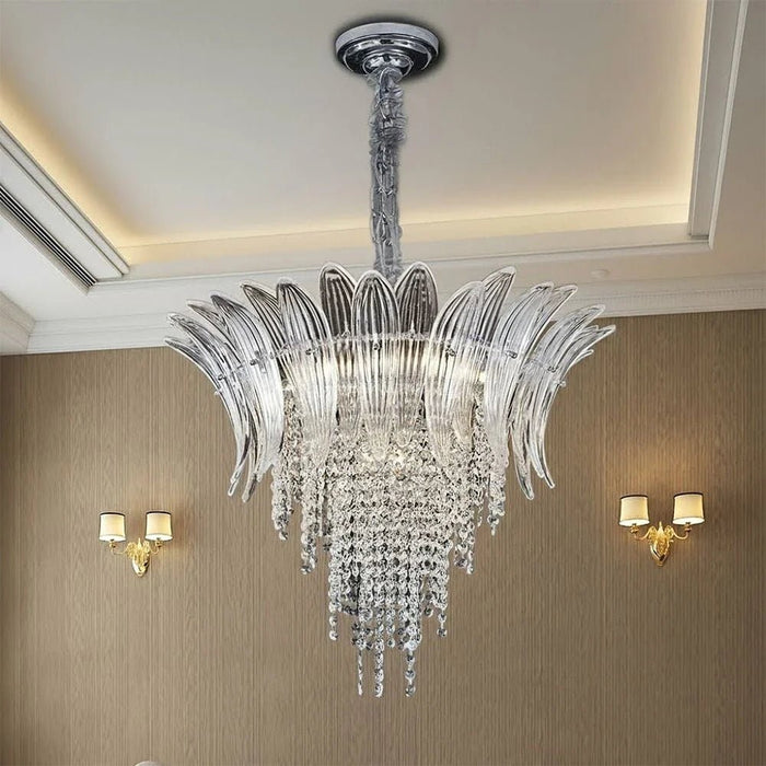 Florio 9-Light Chandelier - Metal, Glass & Crystal - Clear - Silver - E14x11 - W60xH53 cm