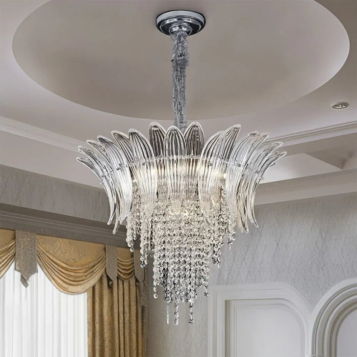 Florio 9-Light Chandelier - Metal, Glass & Crystal - Clear - Silver - E14x11 - W60xH53 cm