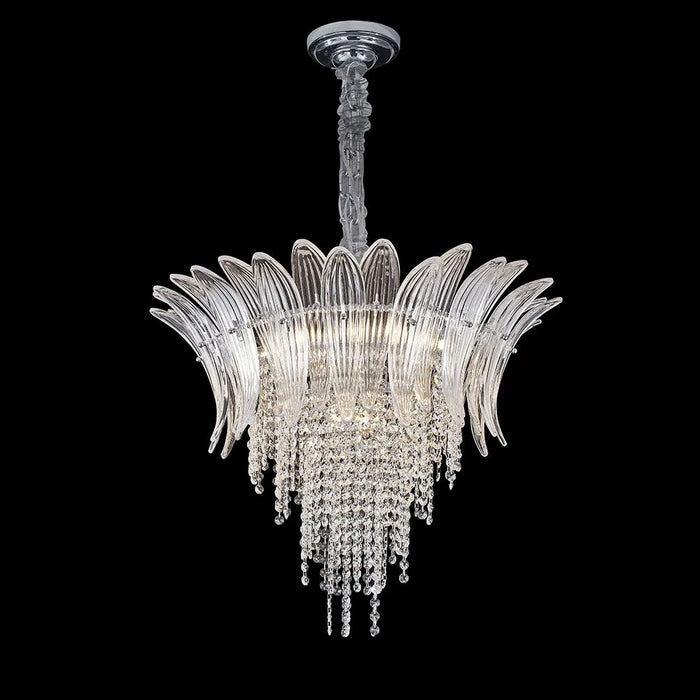 Florio 9-Light Chandelier - Metal, Glass & Crystal - Clear - Silver - E14x11 - W60xH53 cm