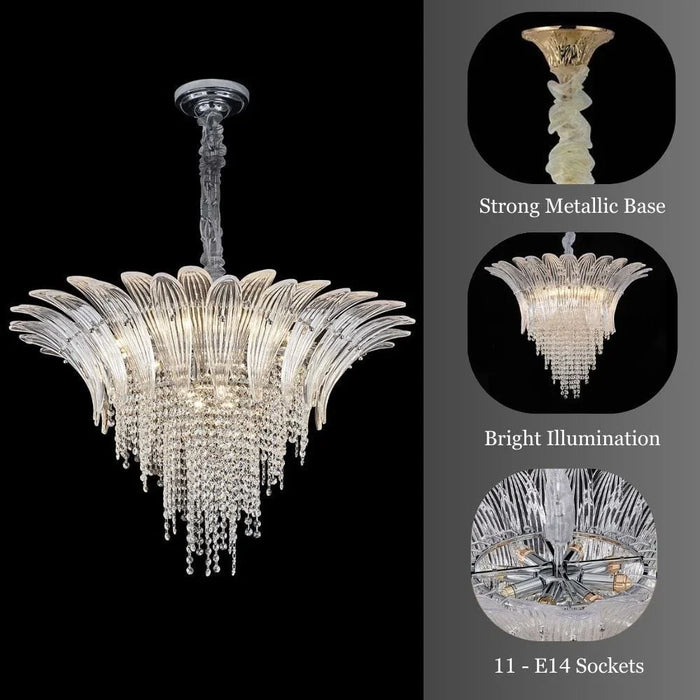Florio 11-Light Chandelier - Metal, Glass & Crystal - Clear - Silver - E14x16/W80xH50 cm