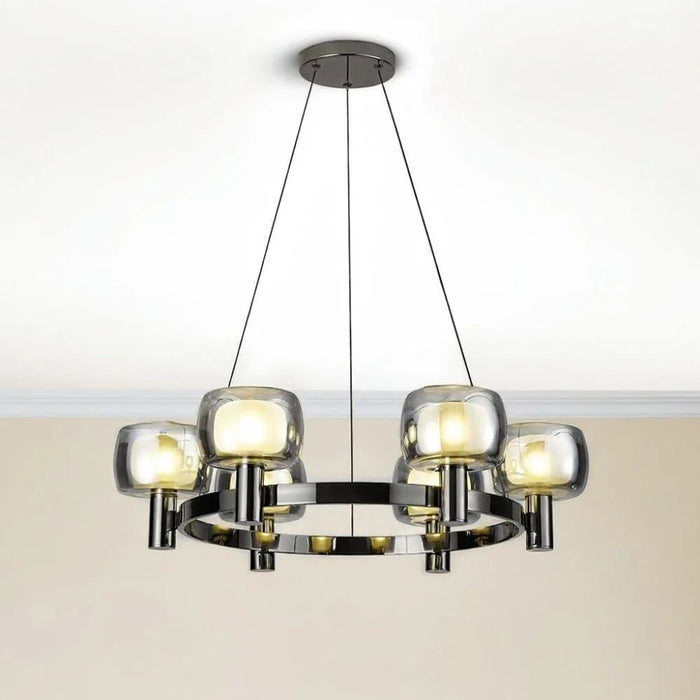 Modena Chandelier - Glass - Clear - Black - E14x6/D60xH120 cm