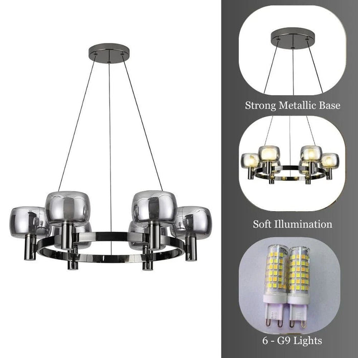 Modena Chandelier - Glass - Clear - Black - E14x6/D60xH120 cm