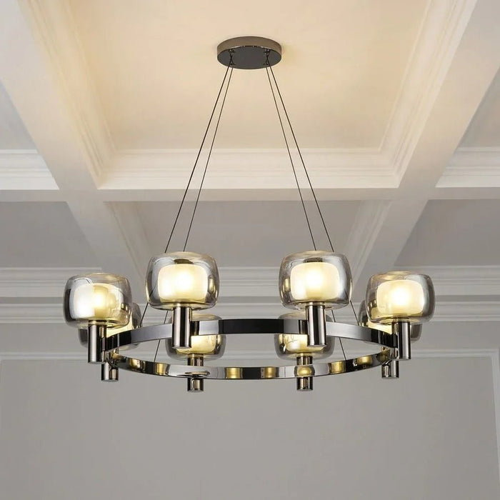 Modena 8-Light Chandelier - Glass - Clear - Black -  E14x8/D80xH120 cm