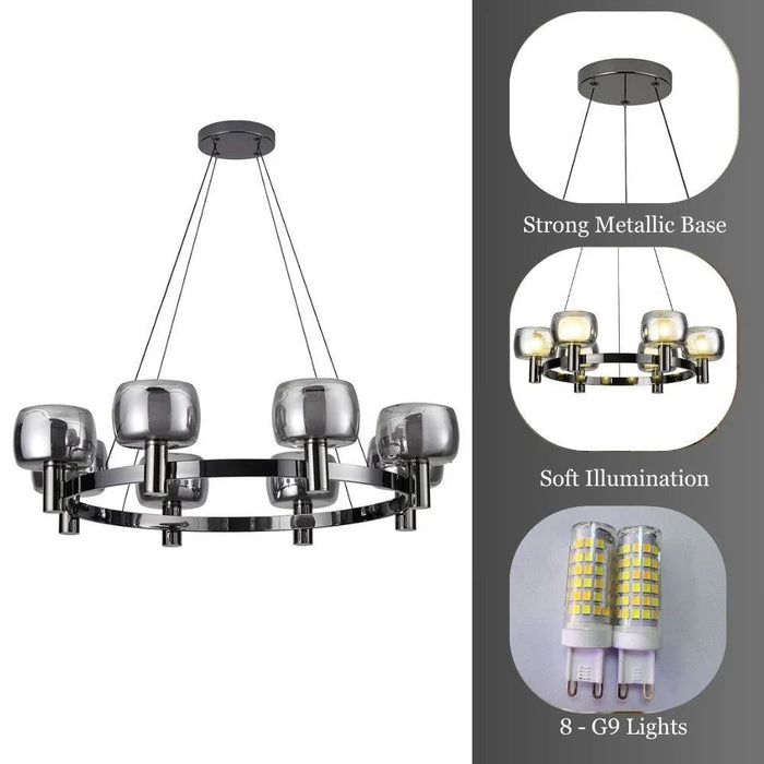 Modena 8-Light Chandelier - Glass - Clear - Black -  E14x8/D80xH120 cm