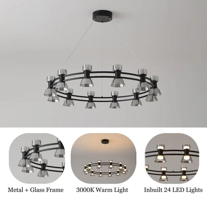 Porto LED Chandelier - Glass - Black -D83xH23 cm
