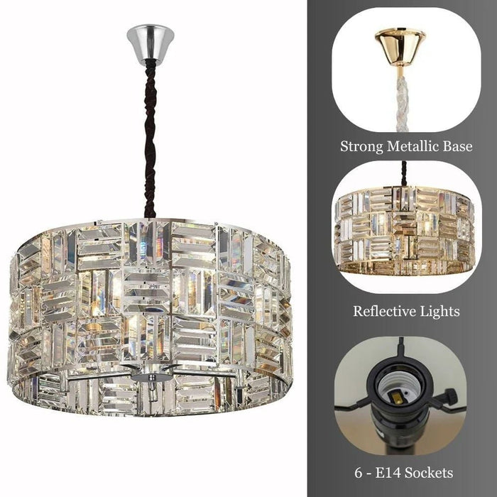Nicely 8-Light Chandelier - Glass - Silver - E14x8 - D63xW63xH26 cm