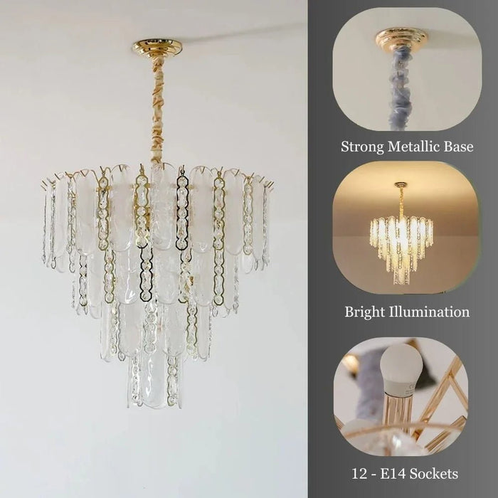 Madrid 12-Light Chandelier Ð Crystal & Glass Ð White - Gold Ð D60xW60xH42 cm