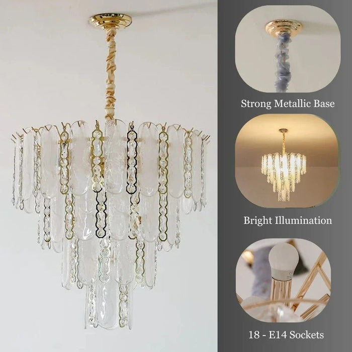 Madrid Chandelier - Crystal & Glass - White - Gold E14x15 - 220V D80xW80xH55 cm